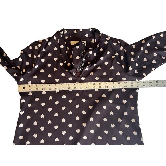 Ann Taylor Loft Women's Black Blouse with Hearts, Tie Neck, Petite Small, Office - Picture 3 of 10